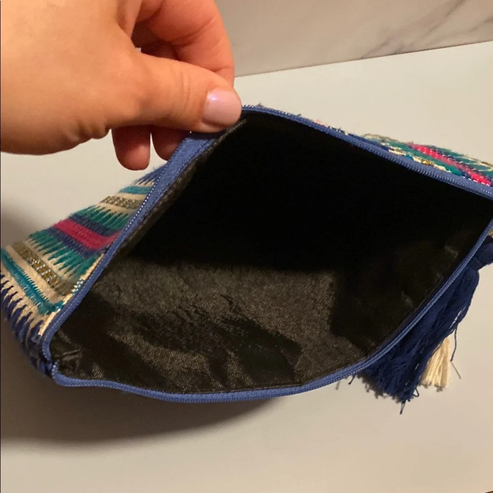 Colorful Patterned Clutch Pouch with Zipper and Tassel detail